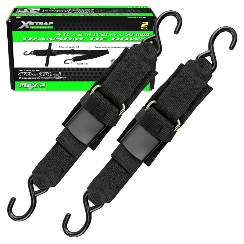 XSTRAP STANDARD Marine Boat Trailer 2" x 4' Trailer Transom Tie-Down Straps, 2PK - Image 1